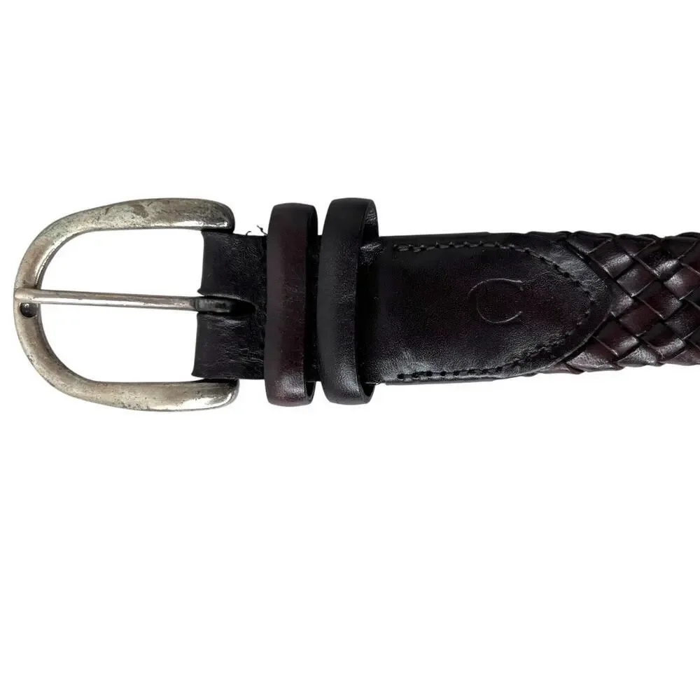 Canali Weaved Leather Belt Brown with a Silver Buckle Fits Men's 40